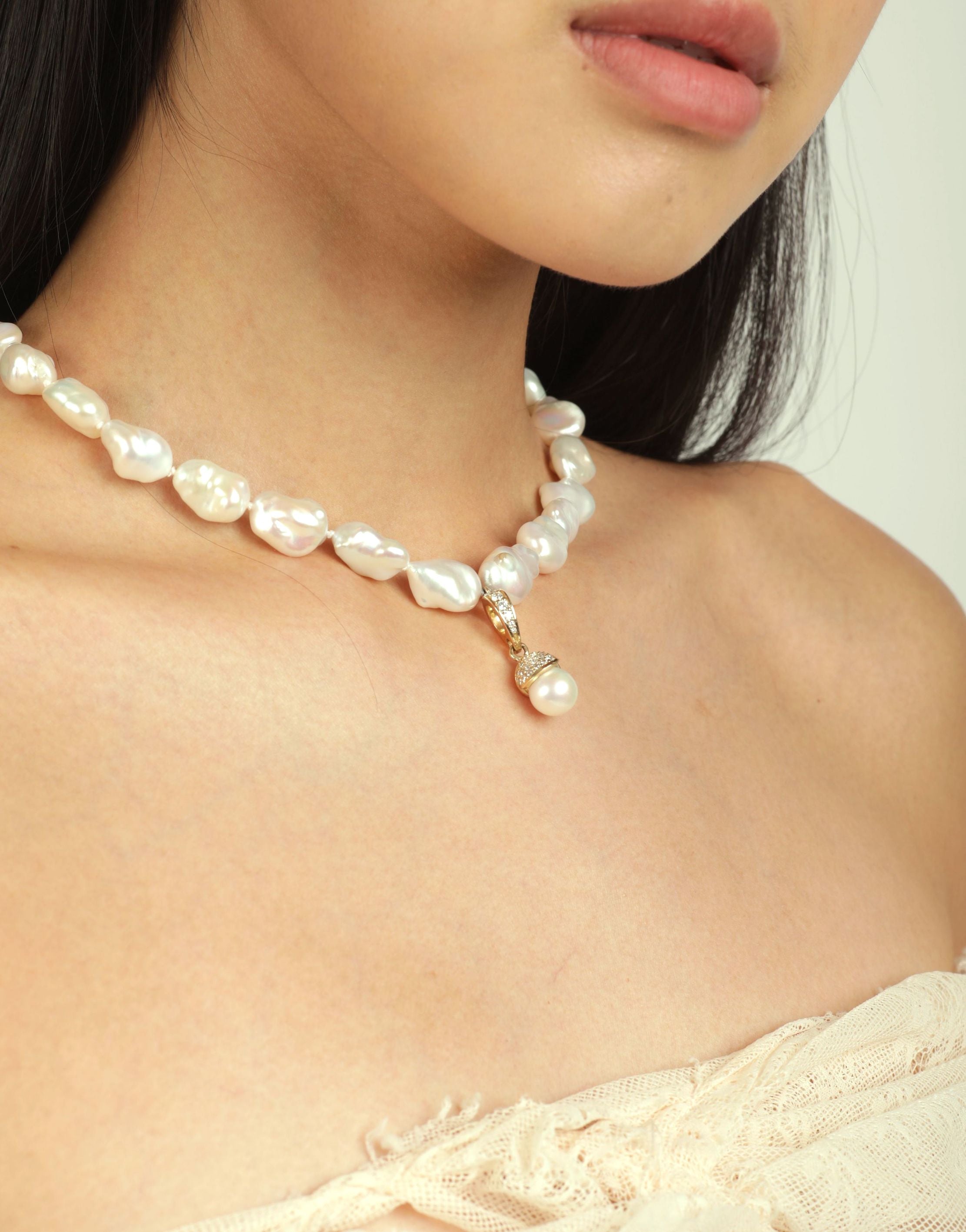 Champagne Silver Keshi Pearl Necklace - Pruden And Smith